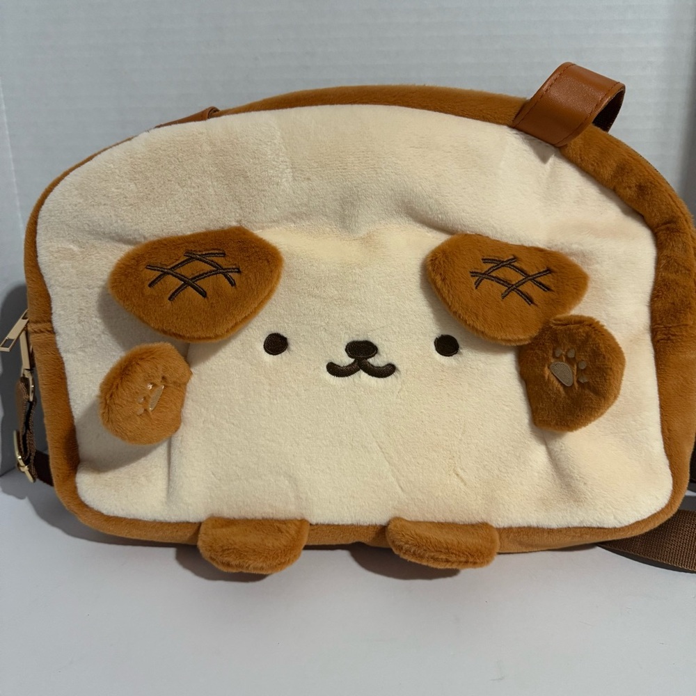 Cute Brown and Cream plush “Toast” Carry Bag